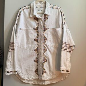 Zara, Denim Shaket with Embroidered details, Sz M (Oversized will fit up to XL)